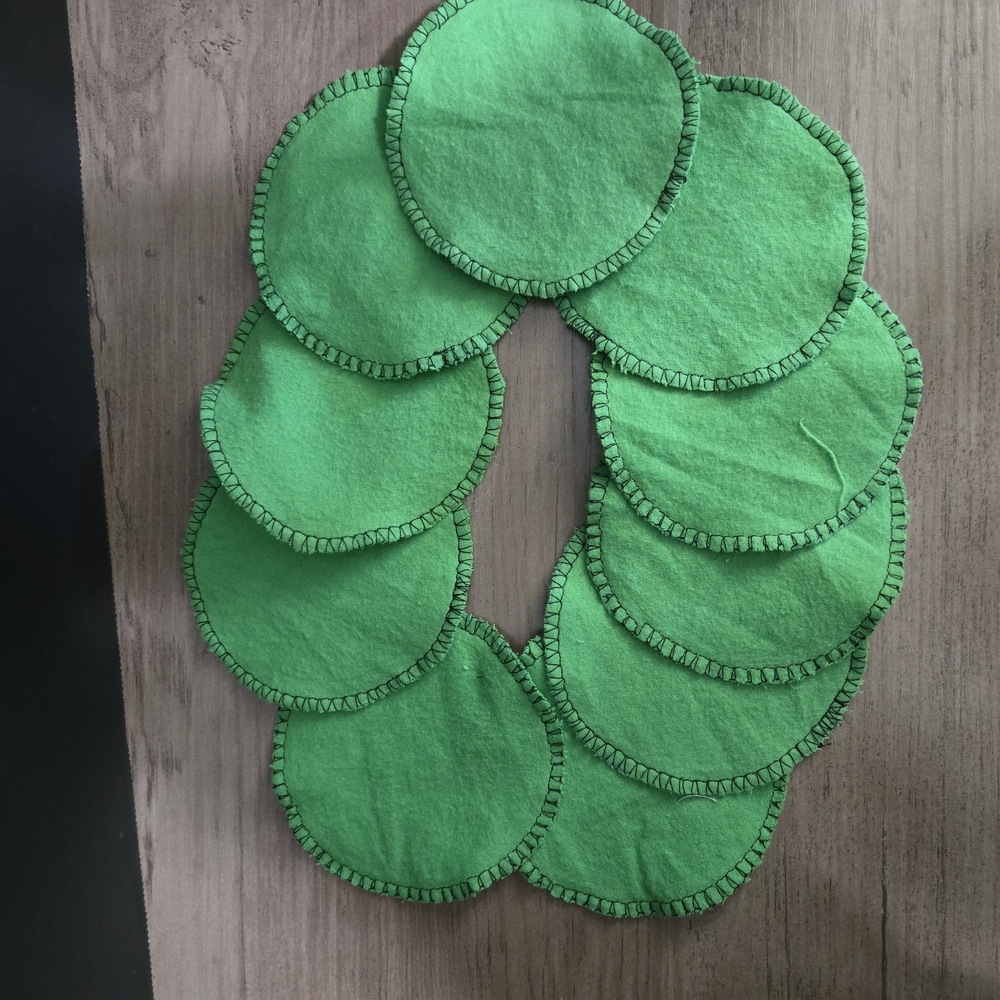 10 Pack Of Handmade 2 Ply Reusable Green Facial Rounds Green